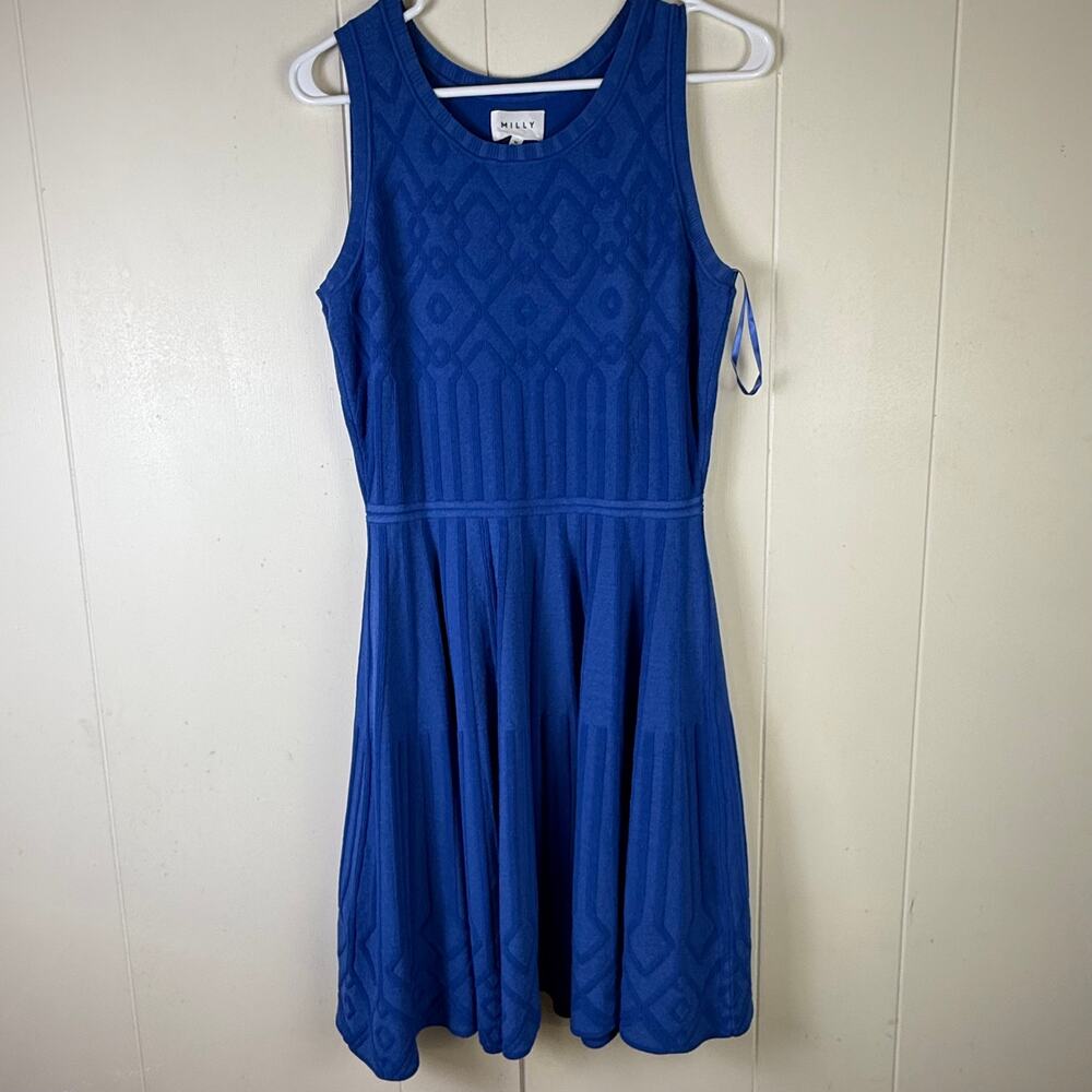 Milly Blue Knit Fit & Flare Sleeveless Dress, Size M
